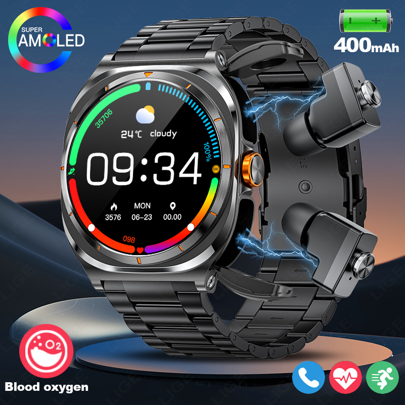 Smartwatch Running Watches For Men - LIGE 2025 Watch Wireless Earphones 2-in-1